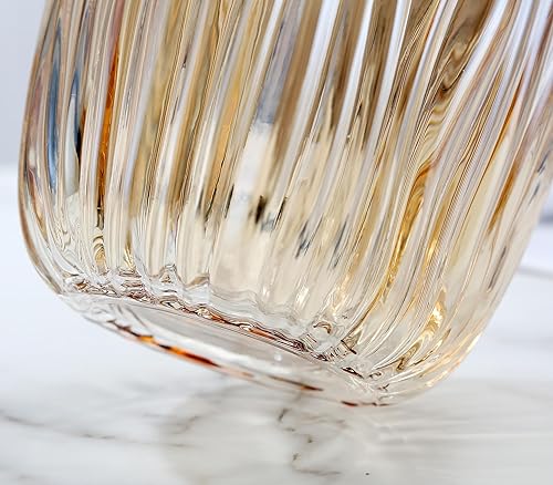 Miniatura 6 de Jarrón grande de vidrio ámbar para decoración del hogar, florero de piso alto dorado acanalado de 12.0 pulgadas para centros de mesa, decoración de