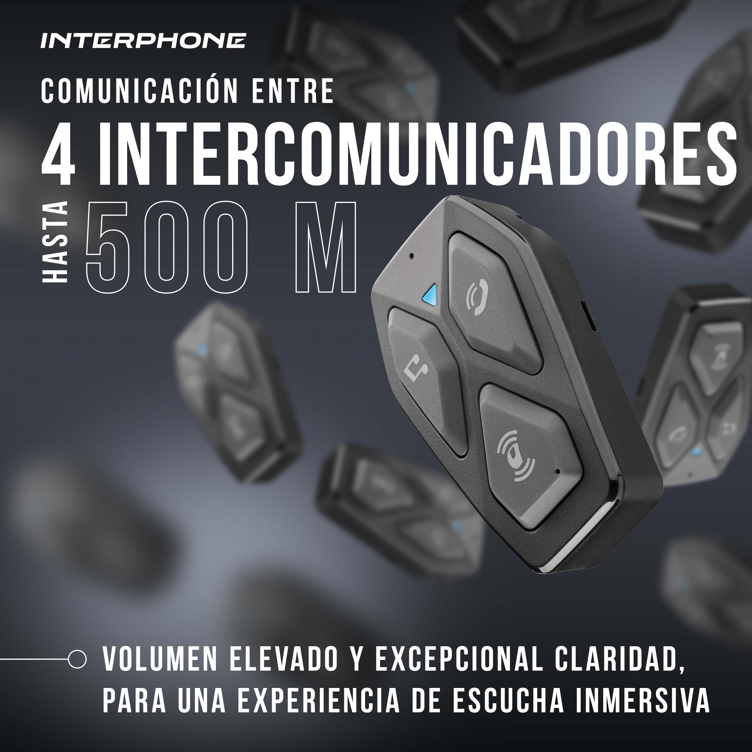 Interphone U-COM 3HD Intercomunicador Casco Moto Individual, para 4 usuarios hasta 500 m, intercomunicador con Accesorios Moto, Auriculares HD de 40 mm para música, Llamadas y GPS, autonomía de 10 h