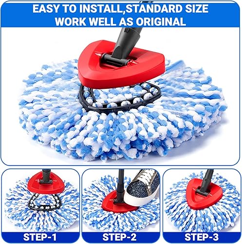 Miniatura 5 de Paquete de 3 repuestos de microfibra con cepillo limpiador de lechada, cabezal de repuesto de trapeador giratorio fácil de reemplazar, compatible