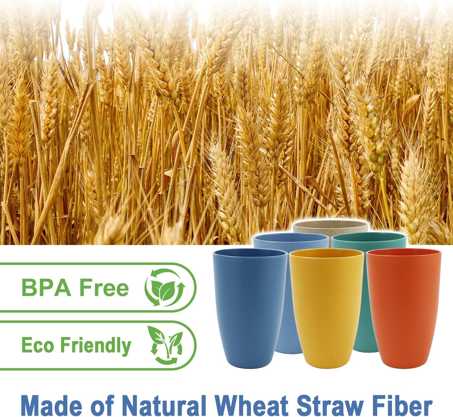 Wheat Straw Cups 20 OZ Large Capacity Set of 6, Unbreakable Drinking Cups Reusable, Alternative to Plastic Cups Reusable, Dishwasher Safe Water Tumblers (Multicolor) - Image 2