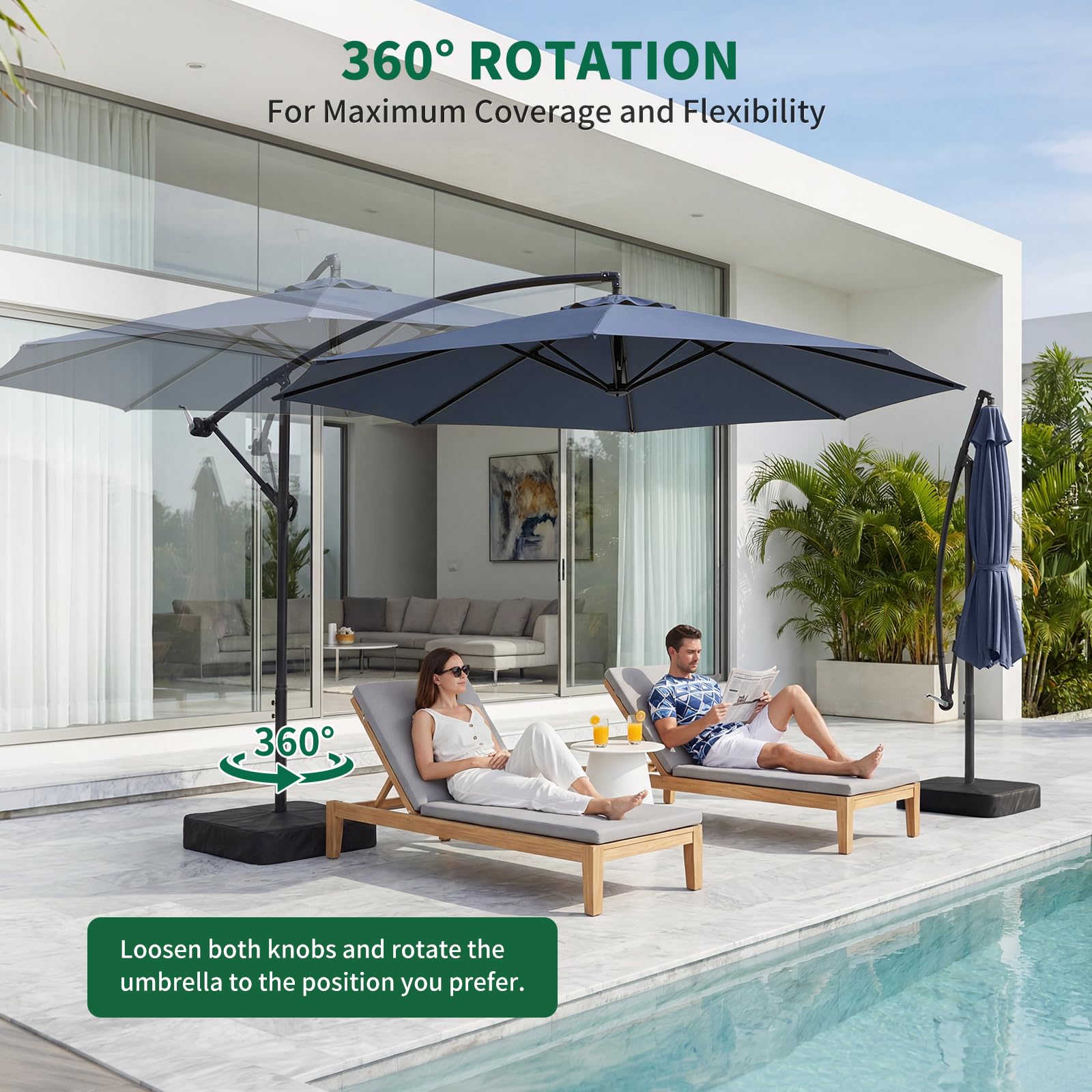 300 cm Ampelschirm mit Ständer & Sandsäcken, Sonnenschirm für Terrasse Garten Balkon, 360° Drehbar, Neigbar, UV-Schutz, Wasserabweisend, Windstabil, Große Schattenfläche
