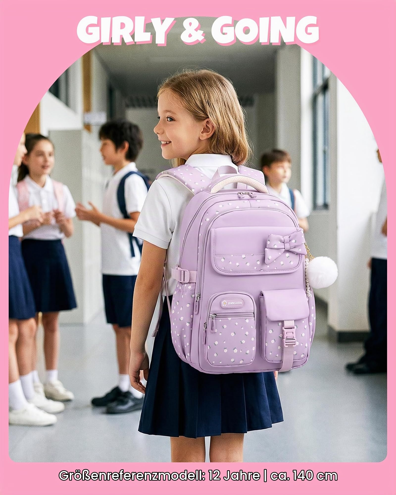 Amythe Schulranzen Mädchen Teen 6-15 Jahre Wasserdicht Junior, Lila | Laptopfach Oberstufe Leicht Lila Daypack Multitasche Geräumig Robust für Schule Reisen Wandern Freizeit