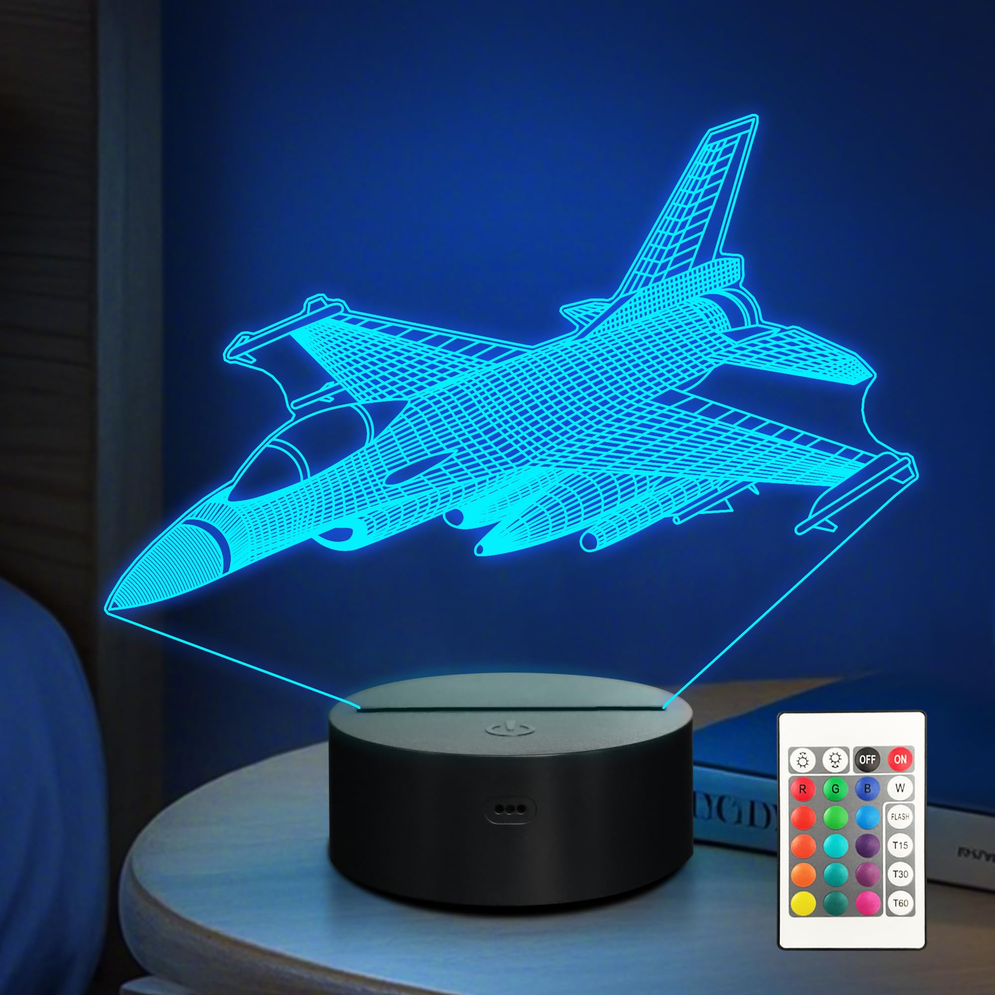 Warplane Night Lights,Kids Airplane 3D Night Light Bedside Lamp Fighter Toy Light 7 Colors Changing with Remote Control Best Christmas Gifts and Birthday Gifts for Boys Girls Kids Baby
