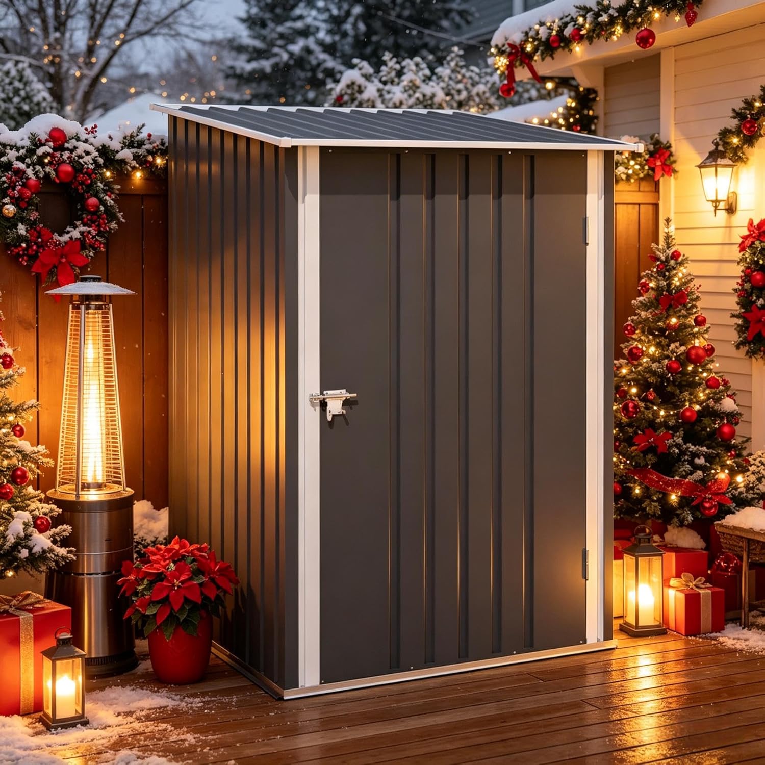 Small Metal Outdoor Garden Shed Tool Storage with Lockable Door, Sloped Roof, Stable Weather-Resistant Galvanized Steel Frame, Ventilation Slots, Easy Assembly