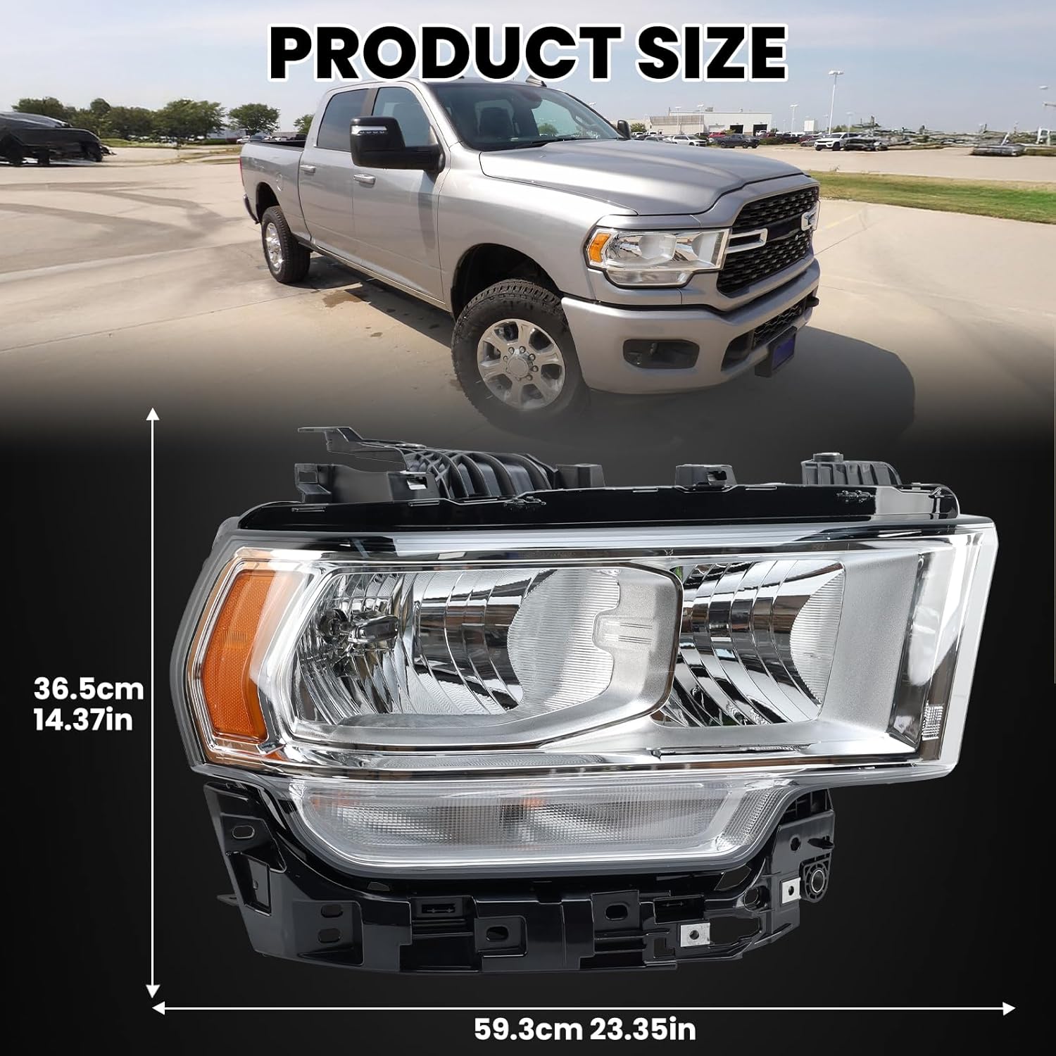 Headlights for 2019-2024 Dodge Ram 2500 3500 Halogen Headlamp Assembly w/bulbs Replace CH2503334 68360176AE Right Passenger Side