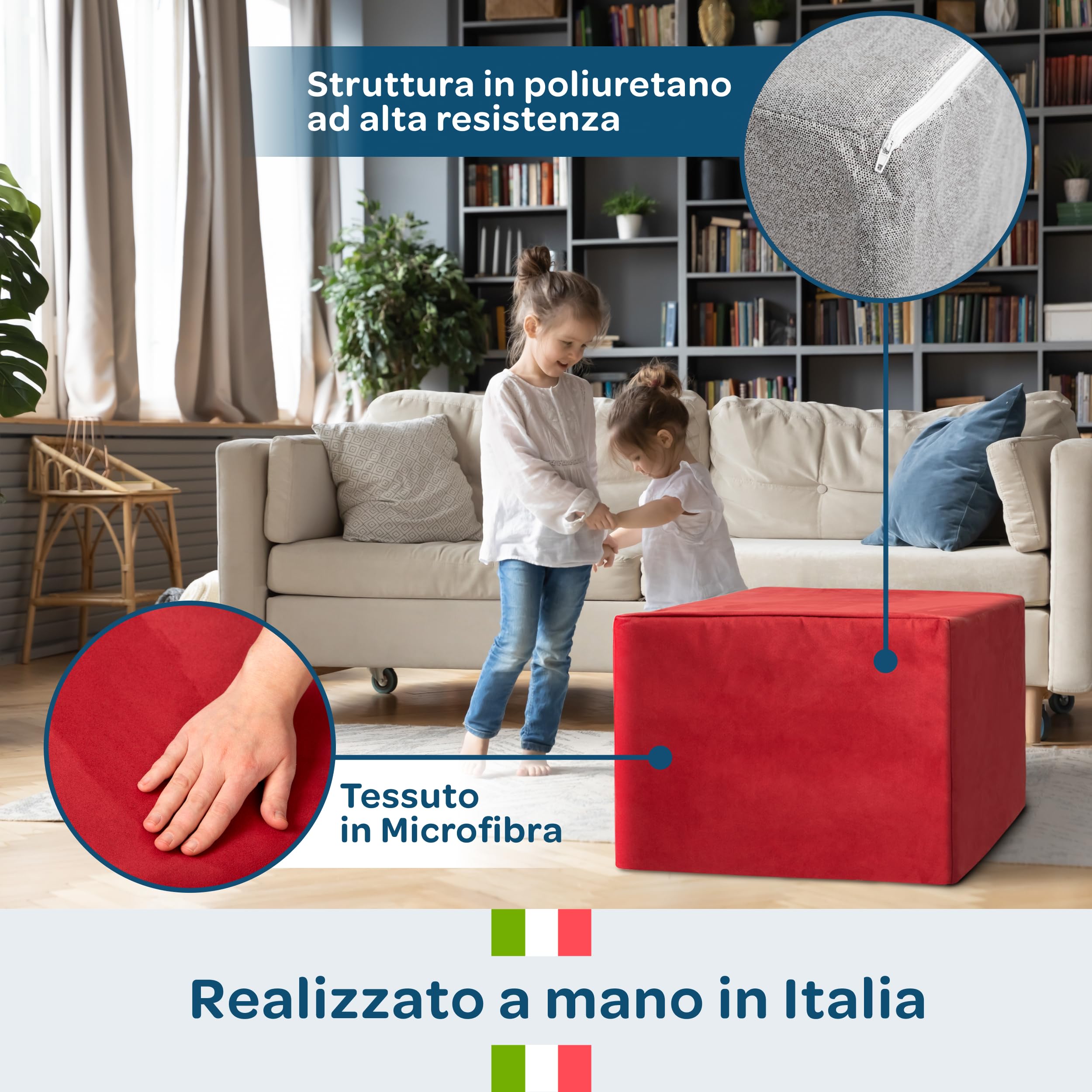 DOLCI SOGNI Pouf Letto Singolo Materasso Salvaspazio, Richiudibile Futon Pieghevole 66x66x45 Aperto 65x195x15, Microfibra Grigio - 100% Made in Italy