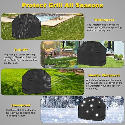 Vista 5 de Grill Cover, Cover for Outdoor Grill,BBQ Waterproof & UV Resistant, Gas Convenient Durable Ripstop, Weber, Char Broil, Nexgrill and More Grills 58