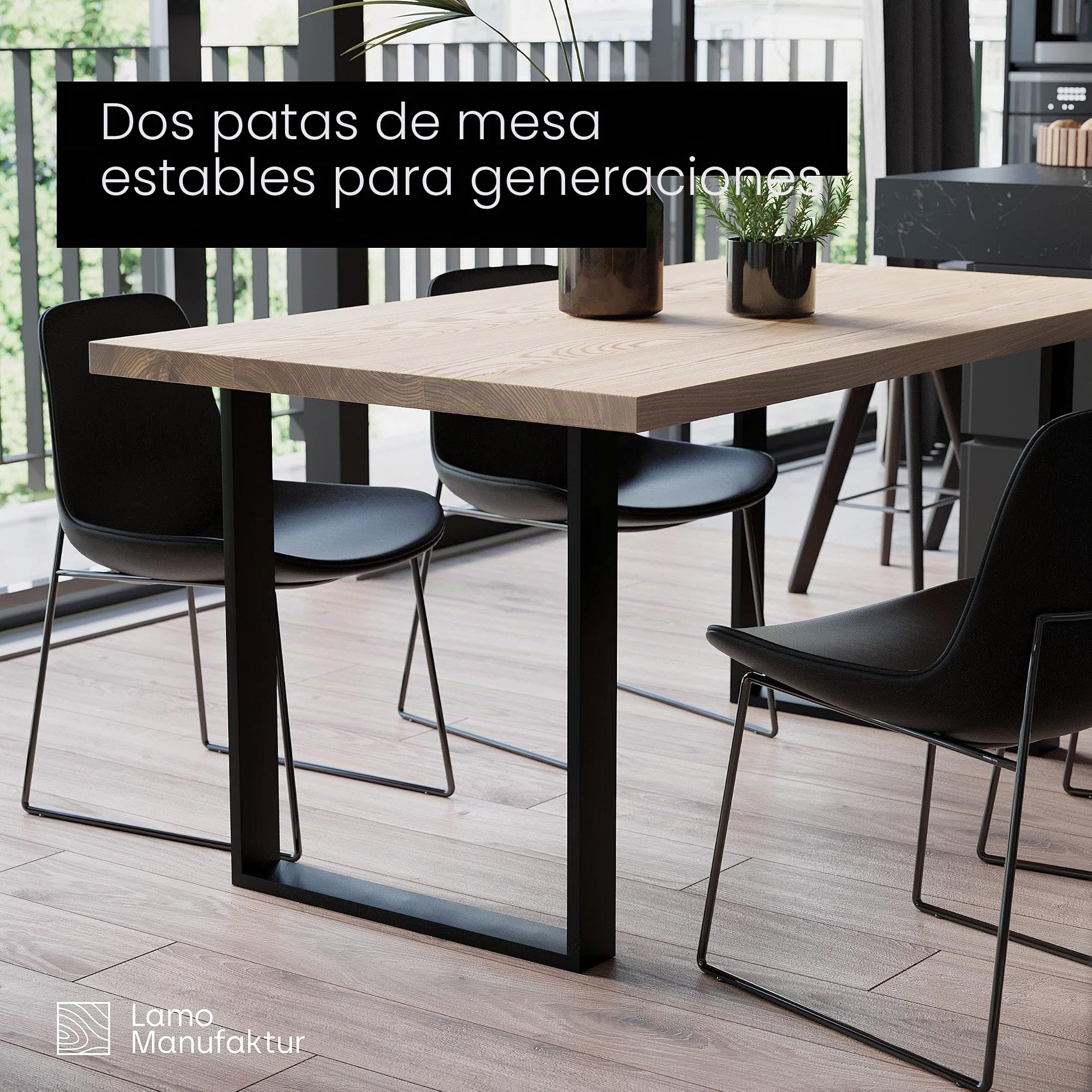 LAMO Manufaktur Patas para Mesa Comedor, Patas de Acero para Escritorio, Simple Massive, Perfil 80x20 mm, Pata para Mesa, 50x72 cm (Ancho x Alto), Color Negro, 2 Piezas, LTS-01-C-CC-9005