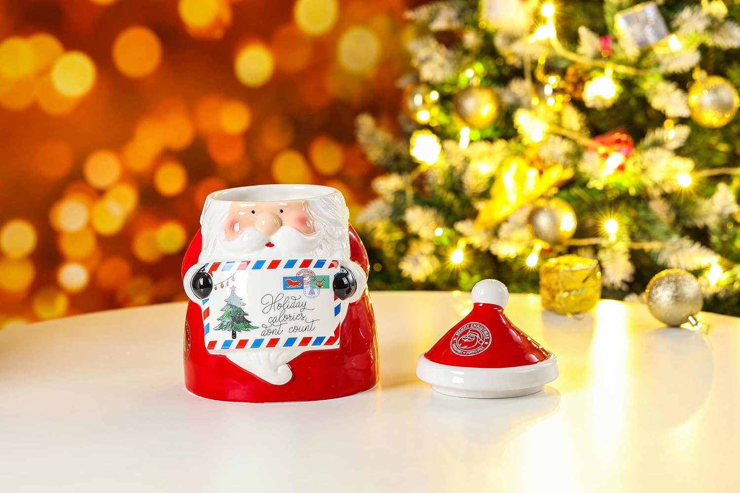 Stephanie Imports Christmas Themed Winter Holiday Ceramic Cookie Jar (Holiday Calories Don't Count (Santa))