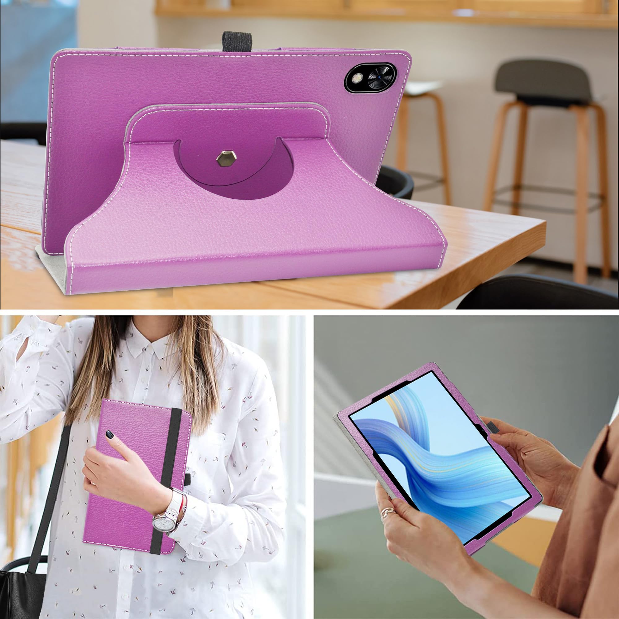 MAMA MOUTH Tablet-Hülle Für DOOGEE U10/U9 – 10,1 Zoll, Mit 360°-Drehständer, Kunstleder, Violett