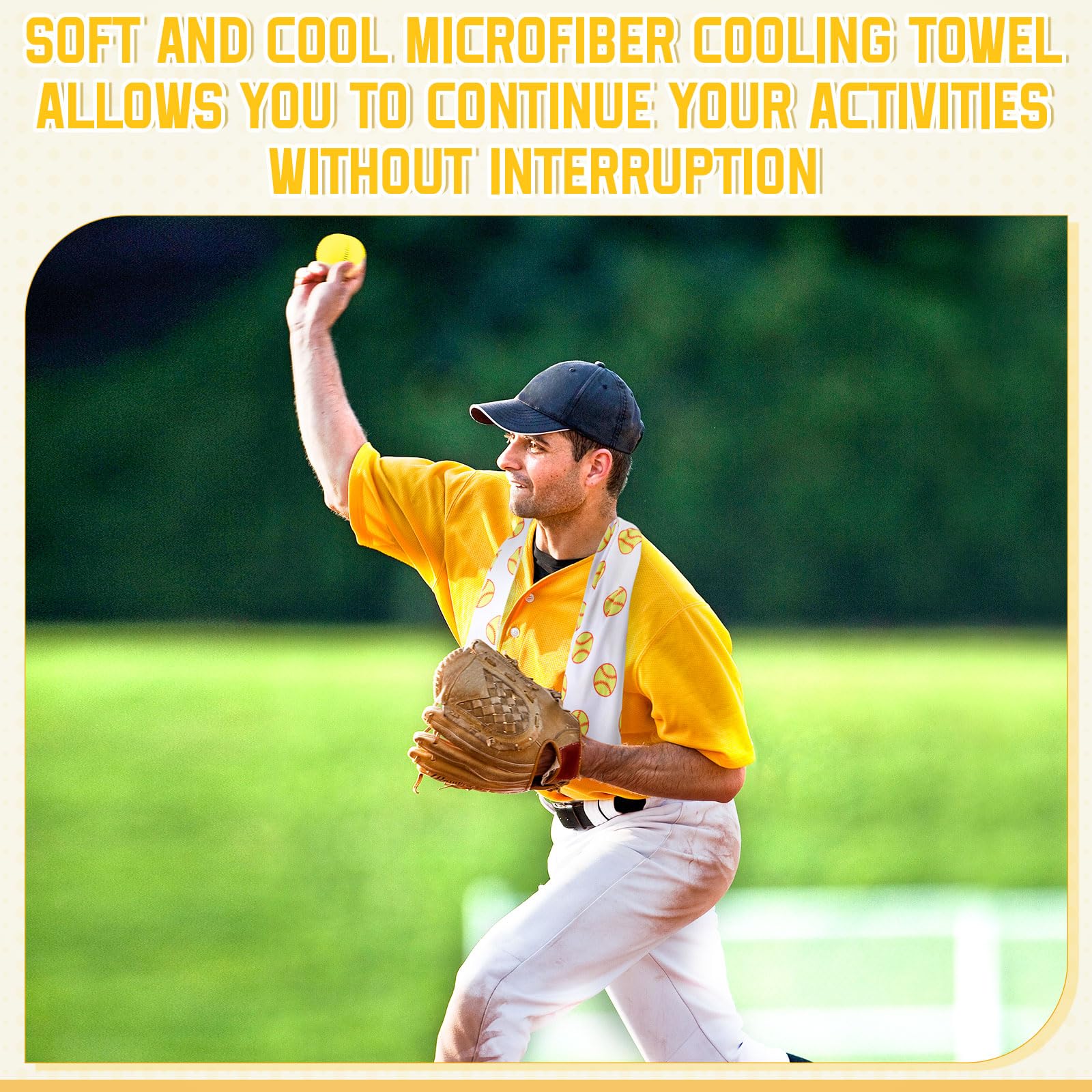 FuWeave 24 Pcs Sports Cooling Towels Baseball Basketball Softball 40 x 12 Inch Breathable Soccer Football Volleyball Microfiber Ice Towel Fast Drying for Sport Party Favors Team Gift(Yellow,Softball)