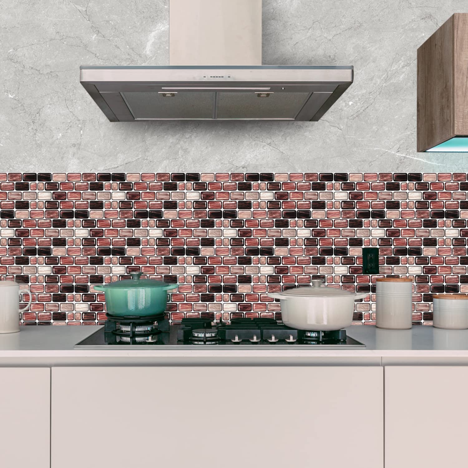 Alwayspon 10Pcs 20cmx10cm/8inchx4inch Wall Tile Transfers Sticker, Peel and Stick Self-Adhesive Backsplash, Tile Decals for Living Room Kitchen Bathroom Wall Decor, Dark Pink Mosaic Effect