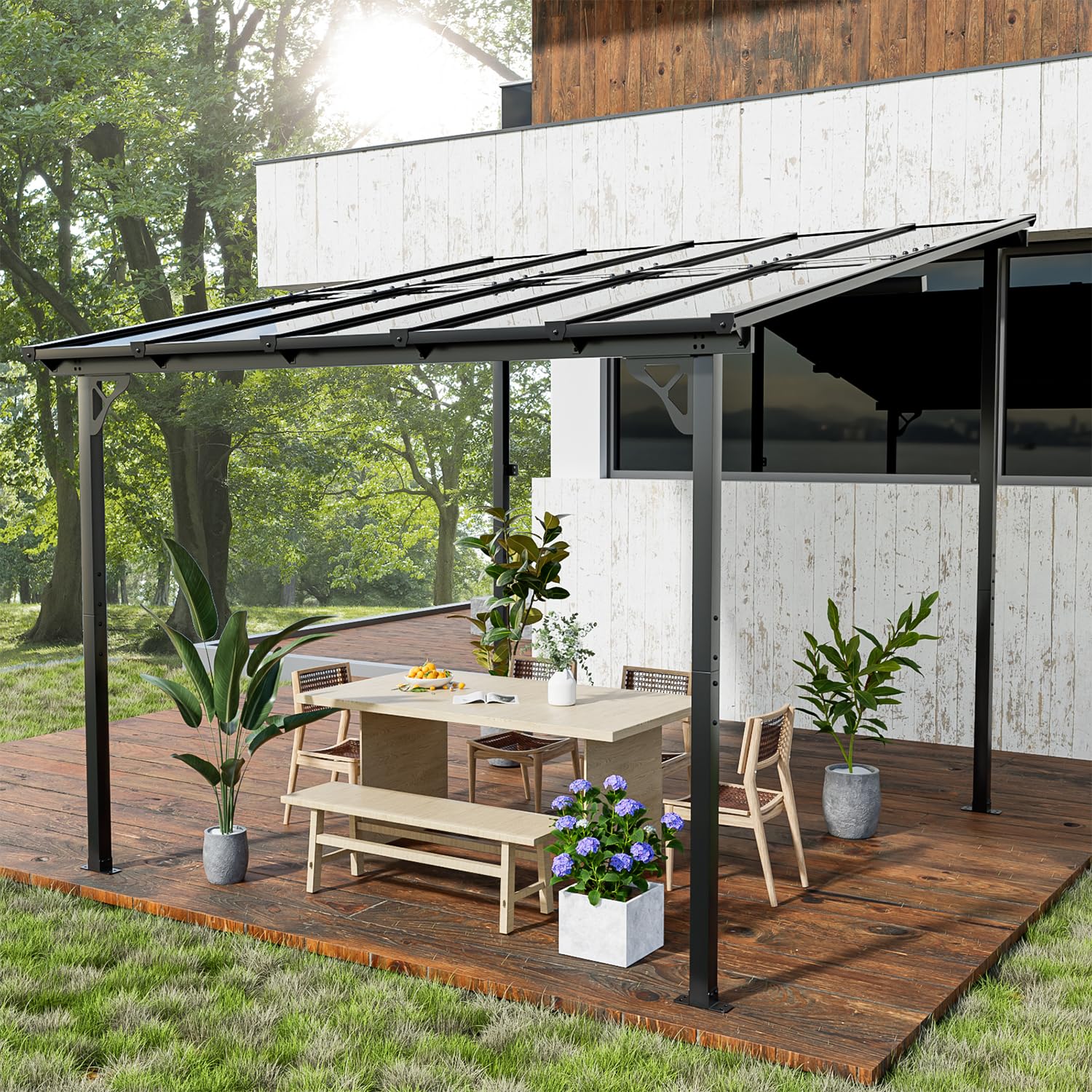 10' x 10' Gazebo for Patio, Gazebo Pergola with Sloped Roof, Large Wall-Mounted Heavy Duty Awnings, for Backyard, Patio, Deck and More