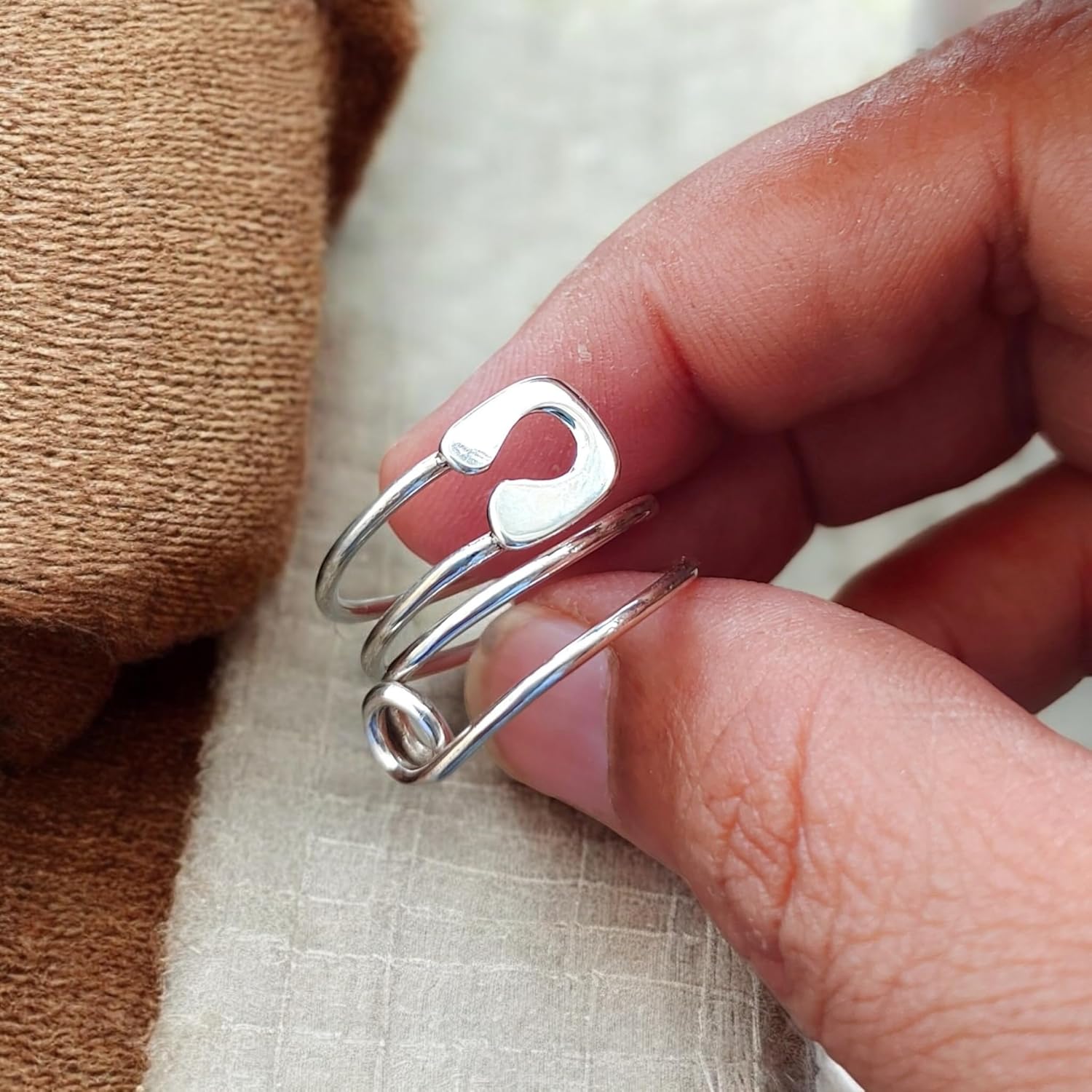 Safety Pin Ring for Women Girls 925 Sterling Silver Statement Adjustable Stackable Paper Clip Open Band Safety Pin Toe Knuckle Eternity Rings Fashion Dainty Cute Mother's Day