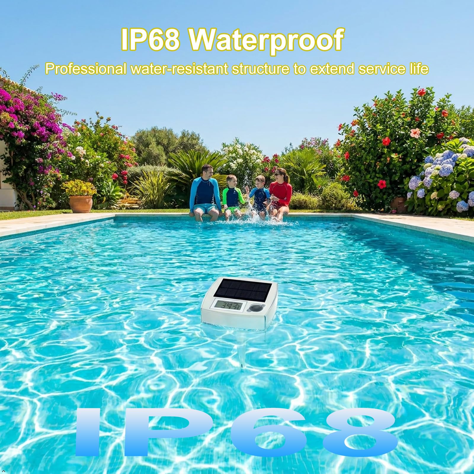 Termómetro de Piscina Digital Solar Flotante con Luz Nocturna RGB - Termómetro de Piscina Impermeable IP68 con Sensores Automáticos Día/Noche, 8 Modos de Luz y Control Manual