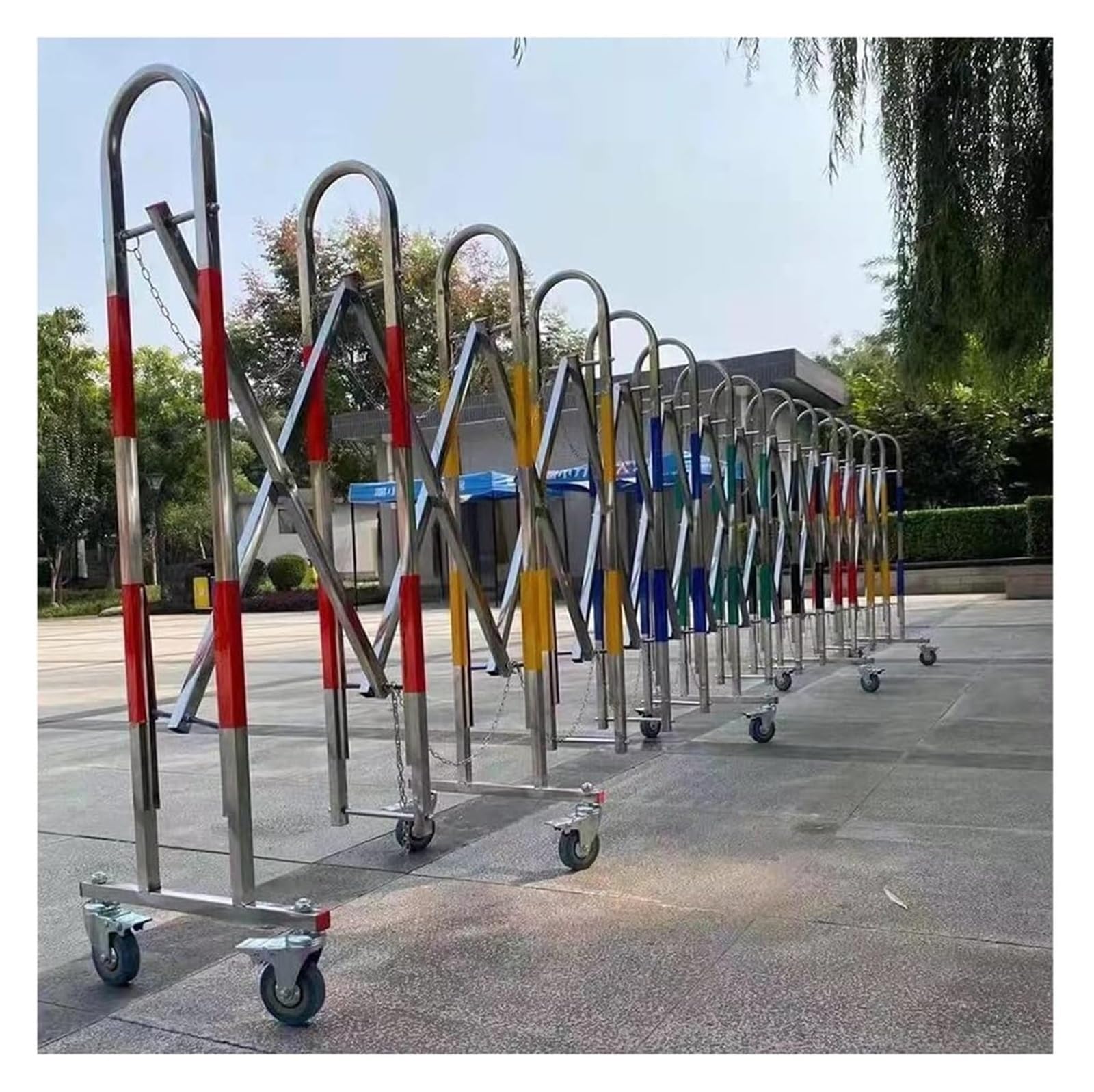 HCZKIUJY Expandable Barricade,Mobile Barrier Gate, Expandable Mobile Barricade - Expanding Safety Barrier Gate Stainless Steel Retractable Traffic Fence (Multicolor 1.1x3m)
