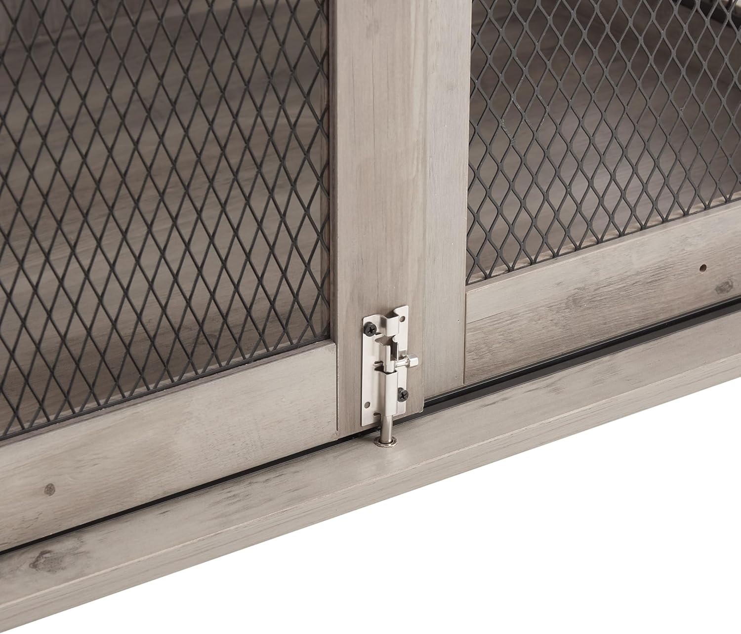 37''L Farmhouse Dog Cage Crate Furniture with Sliding Barn Door, Wooden Dog Kennel End Table with Flip-top Plate and Detachable Divider for Small/Medium/Large Dogs (Gray Wash - 22''H)