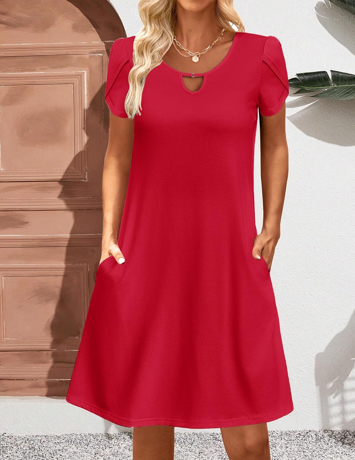 Zeagoo Women's Casual A-Line Dresses with Pockets Summer Floral Tshirt Dress Short Sleeve Mini Dress Flowy Sundresses - Image 4