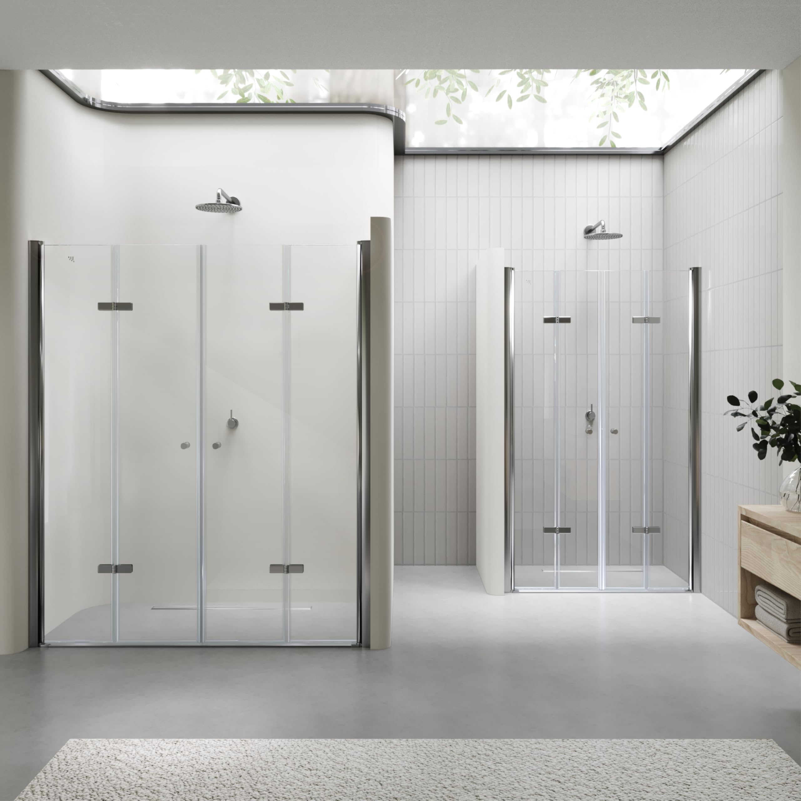 Lena Duschtür 92x185 cm Nischentür in Klarglas, Falttür mit 6mm ESG Sicherheitsglas, Nanobeschichtung, Hebe-Senkmechanismus, Verstellbereich 92–96 cm, DTSC