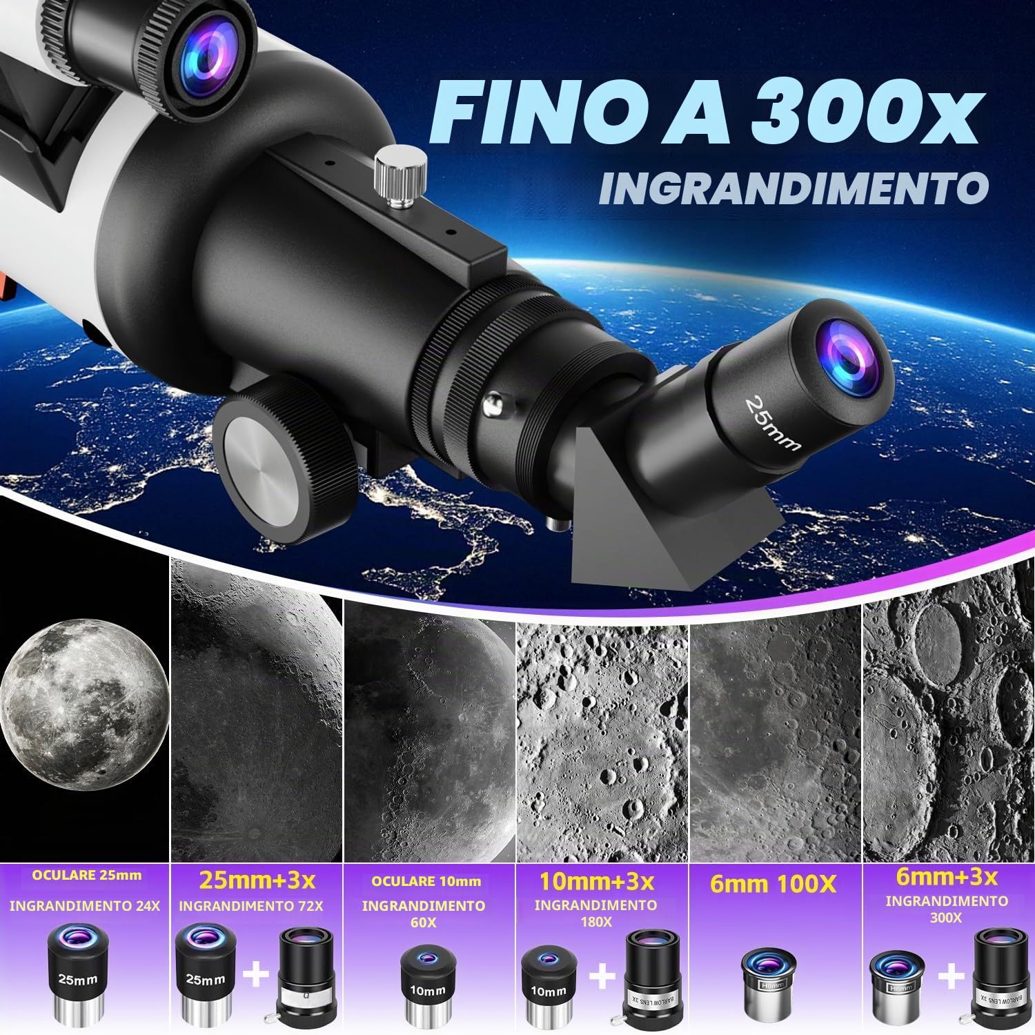 Coolifepro Telescopio Astronomico Professionale, 90/700mm Portatile Telescopio Rifrattore per Bambini e Principianti con Treppiede Regolabile, Adaptador para Teléfono, Filtro Lunare, Borsa