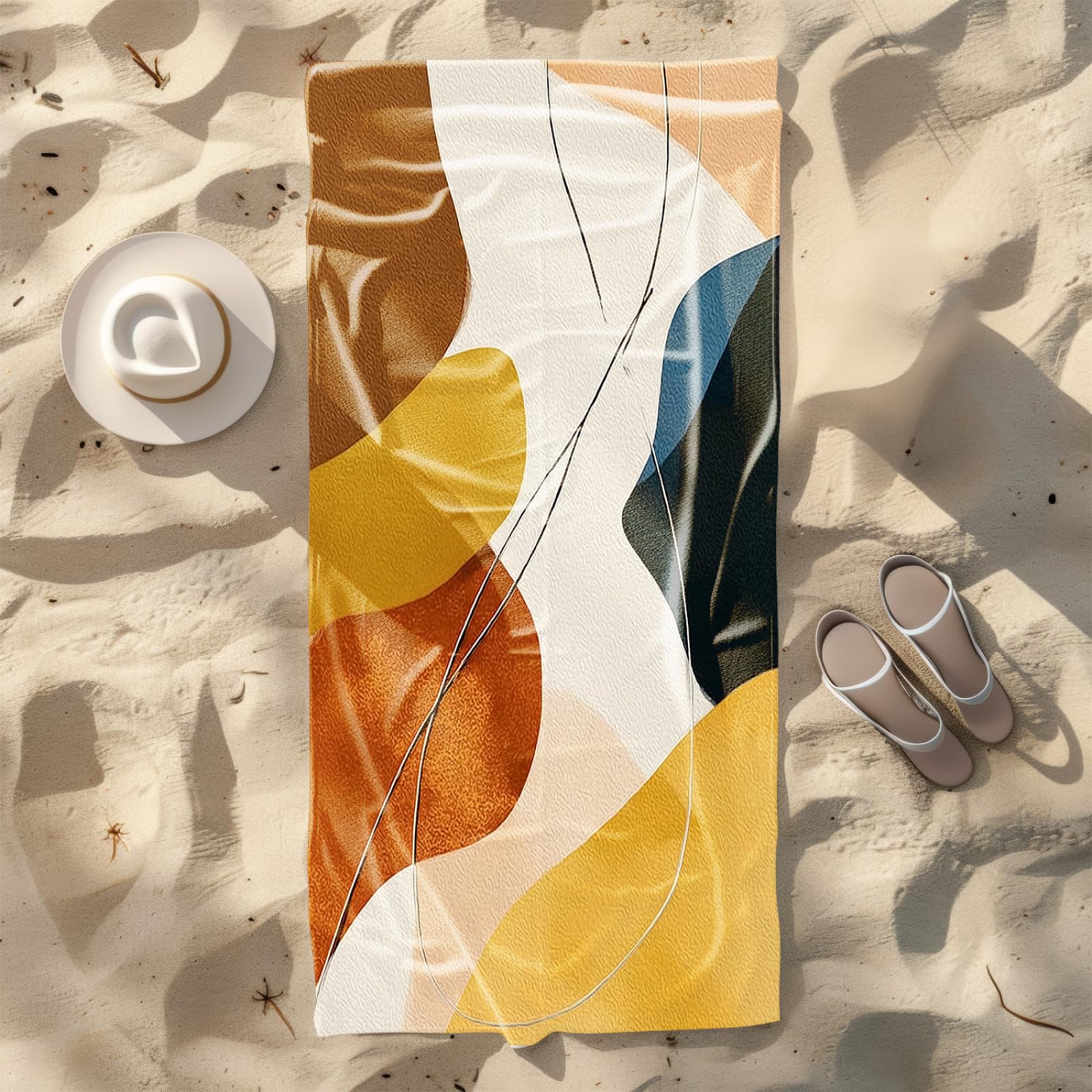 Telo Mare Microfibra 210x230 Astratto Marrone Blu Telo Spiaggia Grande Antisabbia,XXL Asciugamano Mare, Asciugatura Rapida, Stuoia Spiaggia Leggero E Portatile