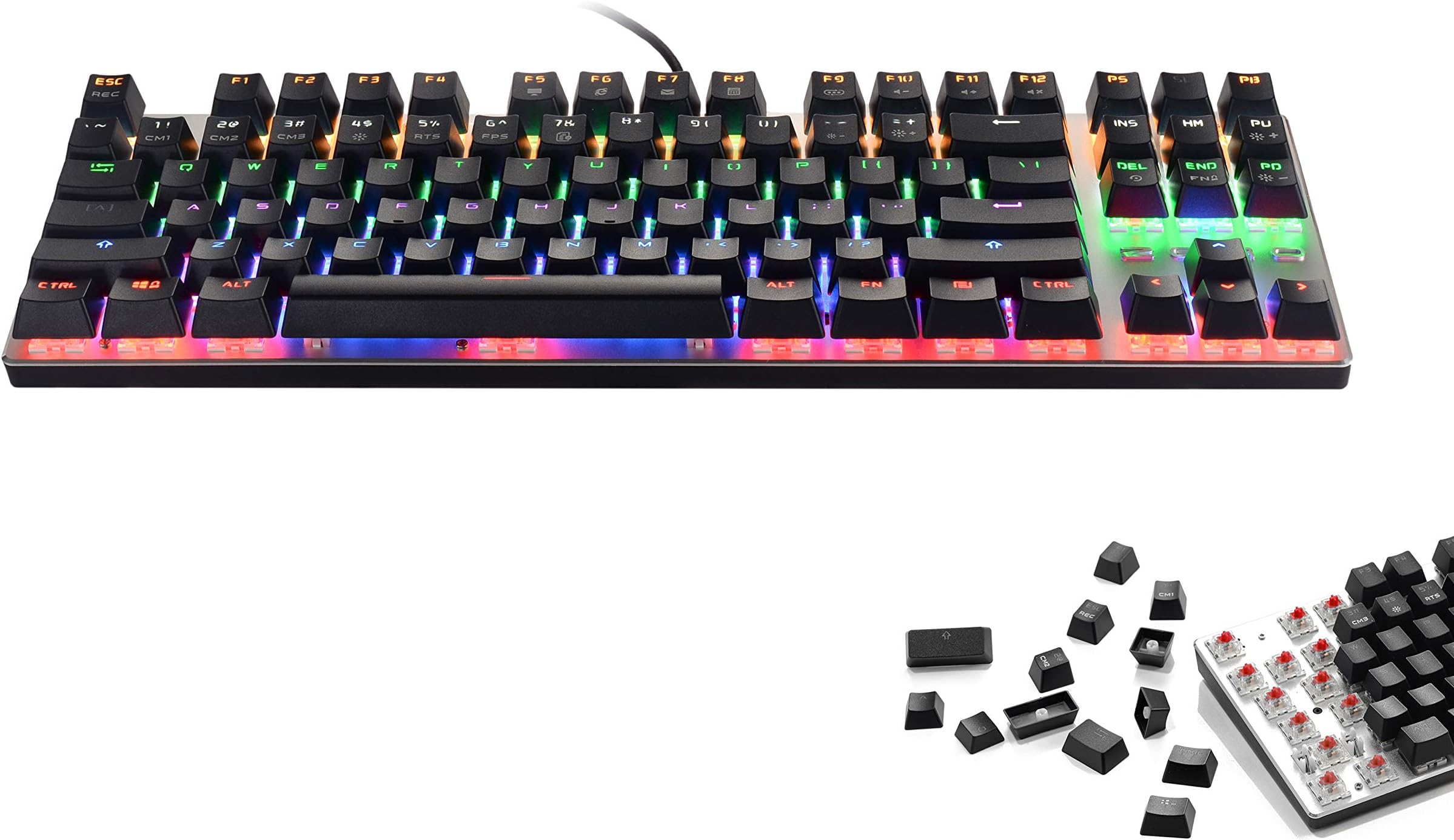 Mechanical Gaming Keyboard,HiveNets 87 Keys Red Switches Anti-Ghosting RGB Breath Backlit for PC Macbook Laptop and More (Black)