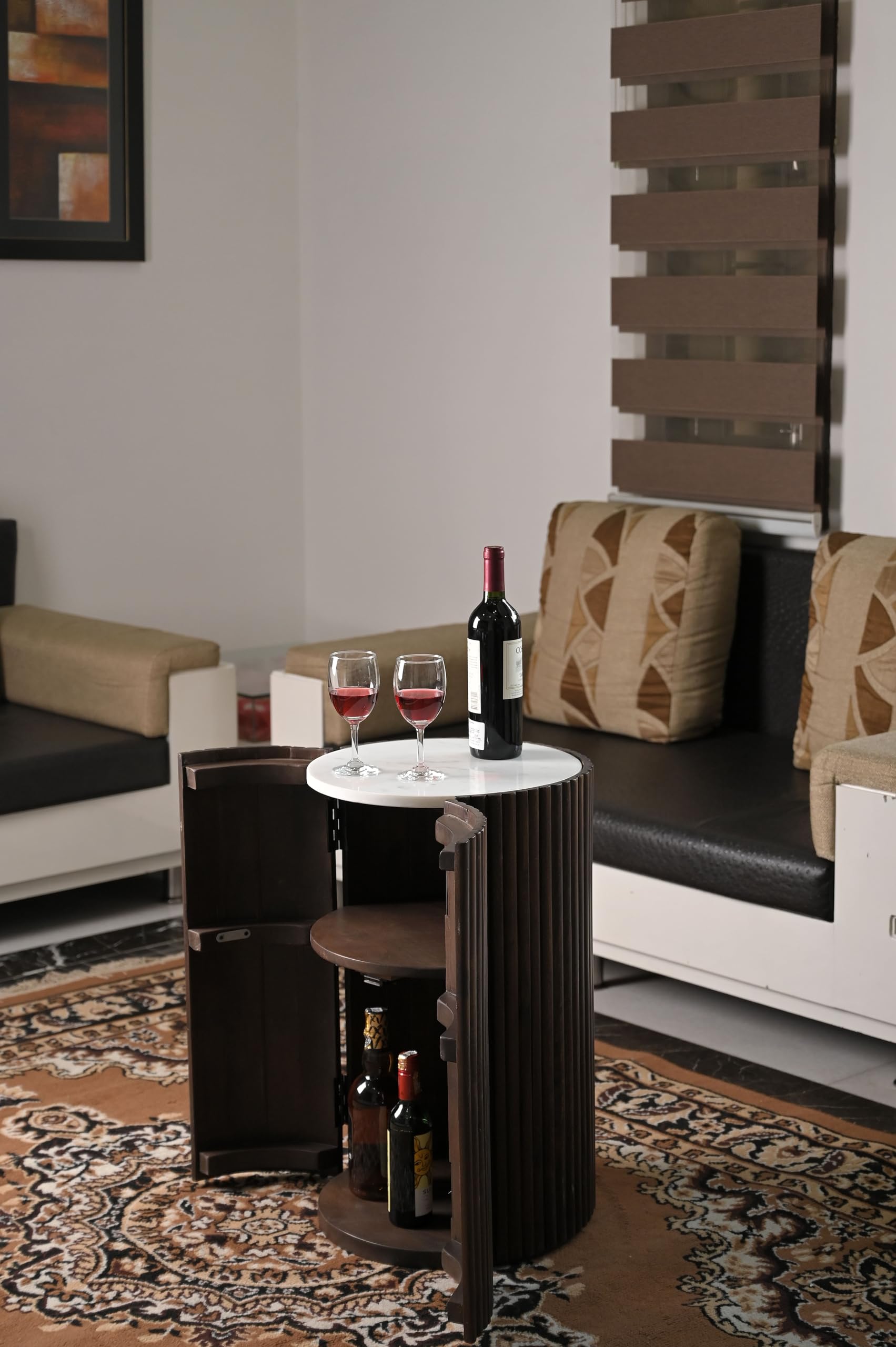 iAnanas Barschrank Premium Luxus Rustikales Weinregal aus Holz mit Marmorplatte dekorativer Weinständer Stauraum für Getränke und Gläser ideal für Wohnzimmer Party Raum Bistro Hausbar