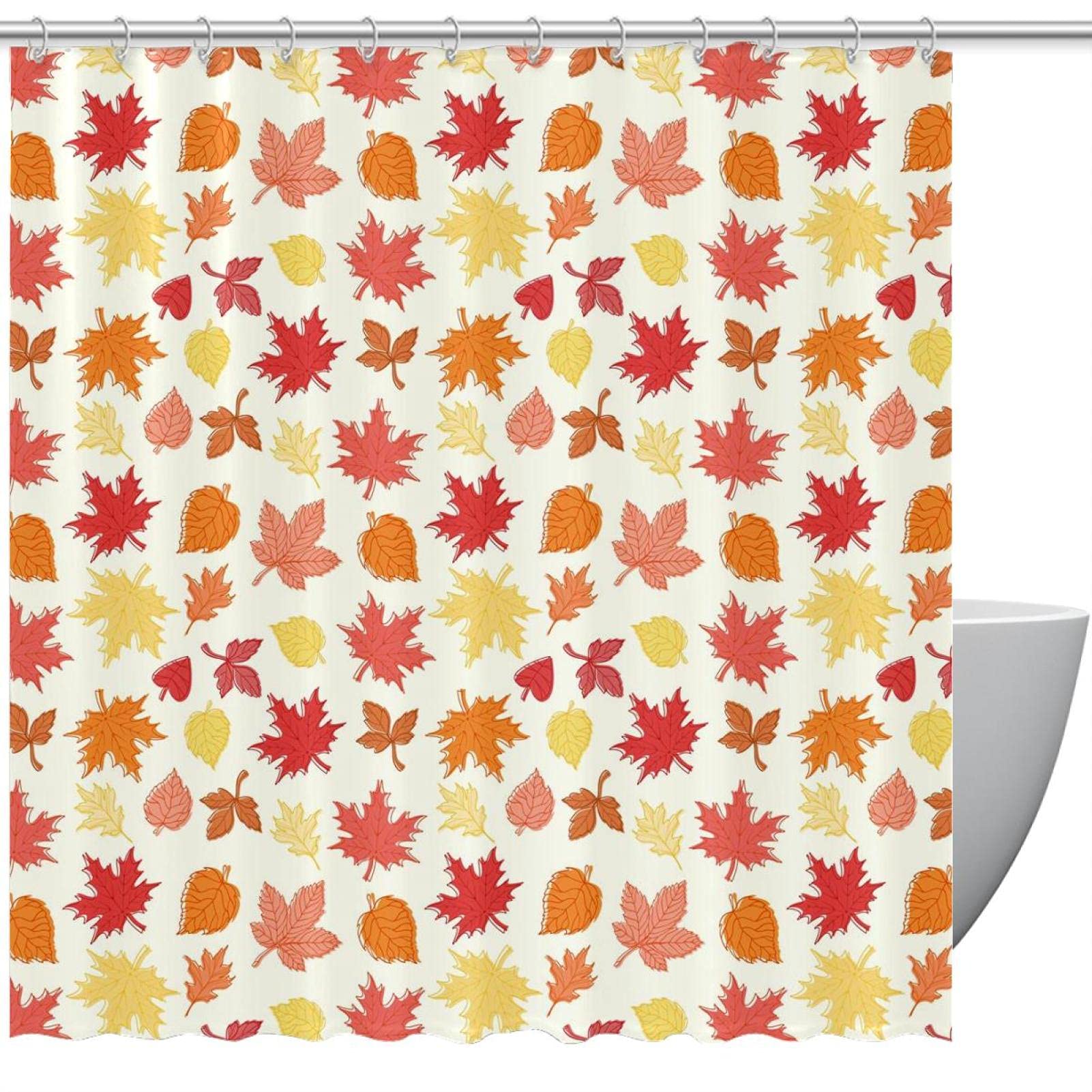 Rideau de douche anti-moisissure et imperméable aux motifs colorés de feuilles d'érable 183x183