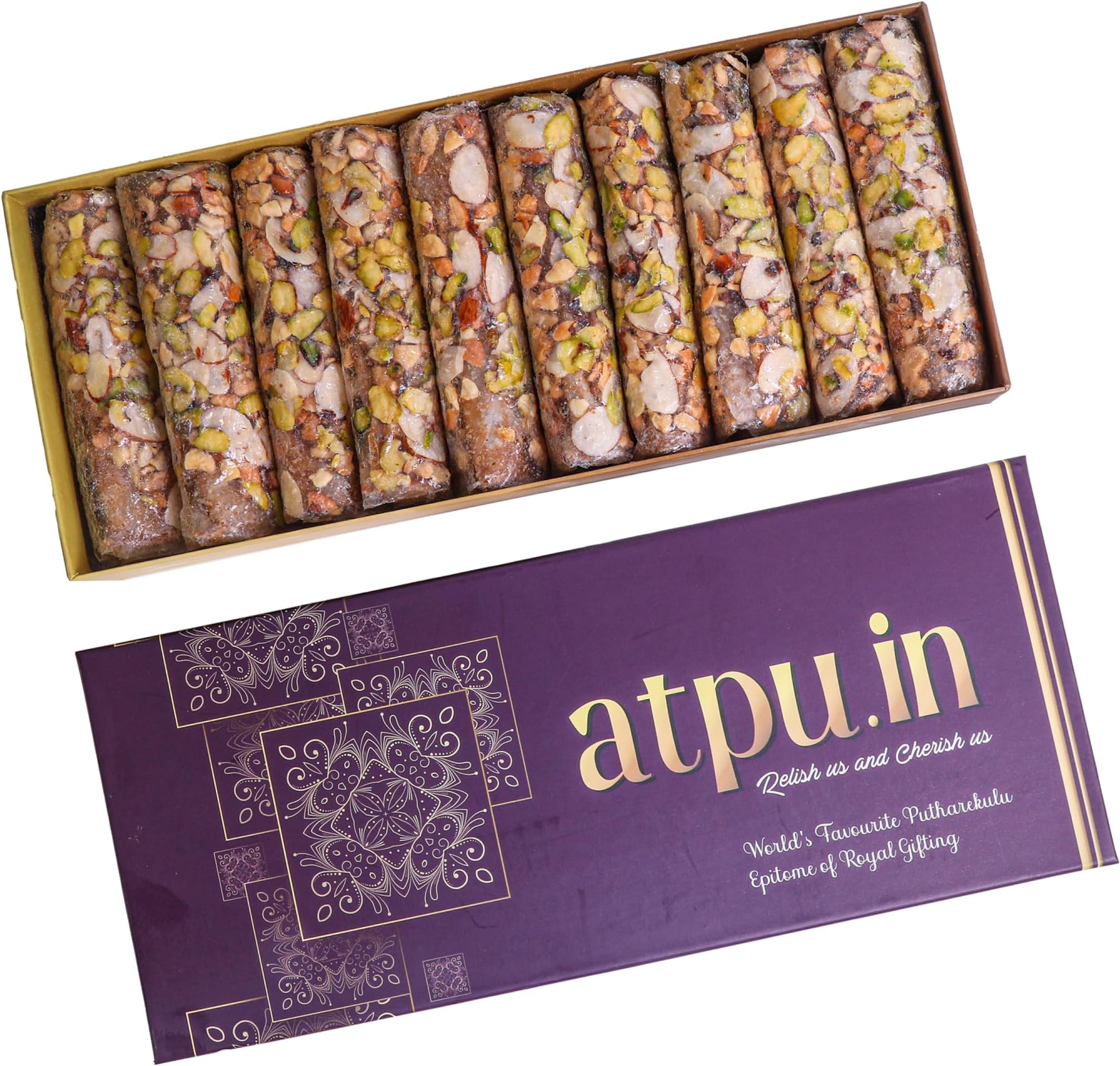 ATPU.IN Atreyapuram Jaggery Dry Fruits Putharekulu (Pootharekulu)|Delicious South Indian Snack|Gi Tagged Mithai|Premium Sweet Gift Hamper|10 Pcs Box (300G) (Kaju Badam Pista, 5 Pcs Box X 2 (300G))