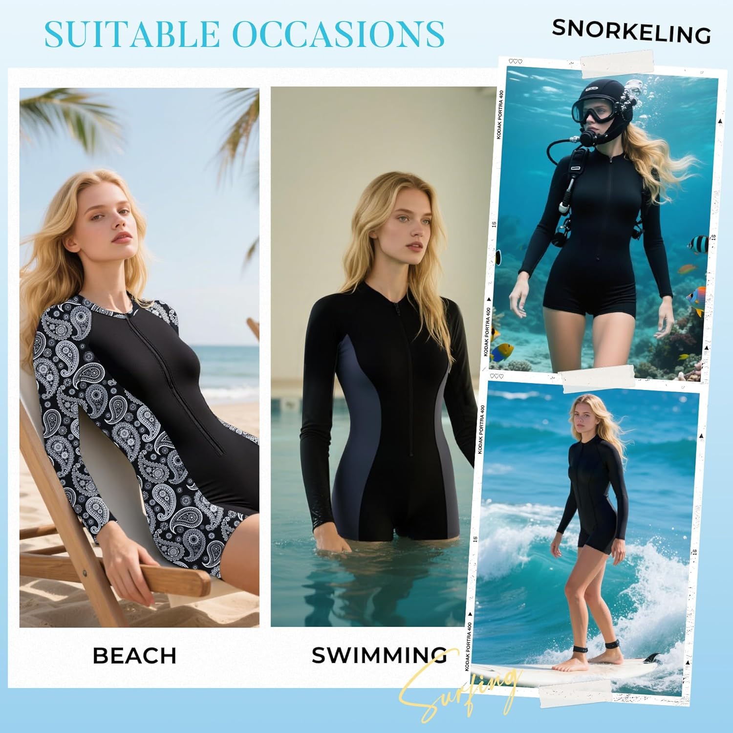 Zando UPF 50+ Rash Guard Long Sleeve Swimsuits for Women - Swimming Suit with Front Zipper Boyleg 1 Piece Wetsuit for Surfing - Image 6