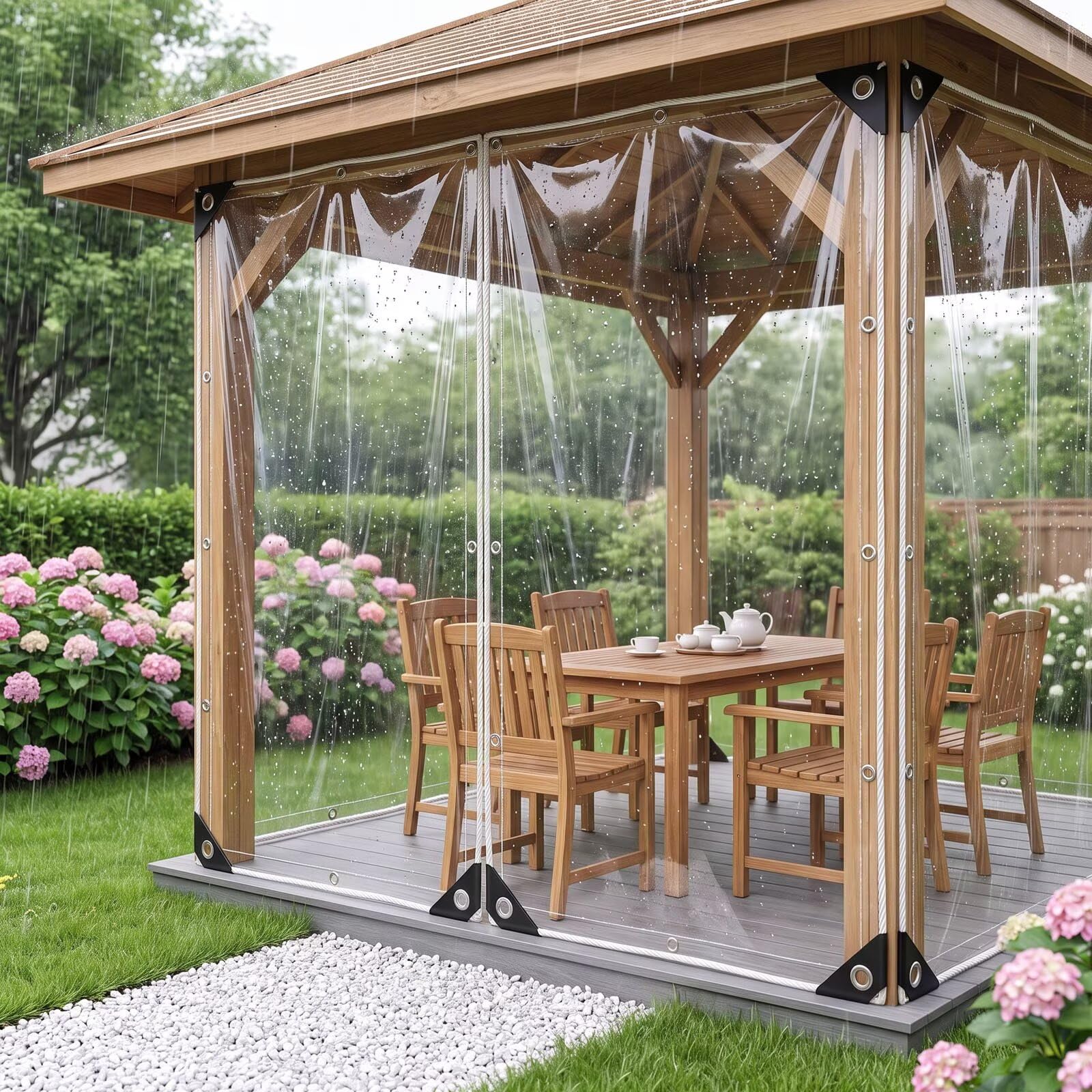 Telo Telone Impermeabile Esterno Occhiellato 2.8x2.9m, Telo PVC Trasparente Rinforzato 500 g/m², Teloni Protettivo Multiuso Resistente UV Antistrappo per Barche Legno Piscina Mobili da Giardino Auto