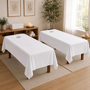 MAYOKEN 2PCS Massage Table Sheets with Face Hole 95" x 56" Extra-Large Polyester Cover, Wrinkle-Resistant, Machine Washable, Durable Massage Table Sheets for Professional Spa & Salon Therapy