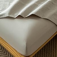 Vista 27 de MooMee Sábana bajera ajustable de solo 100% algodón lavado con textura parecida al lino, transpirable, duradera, suave, cómoda, bolsillo profundo