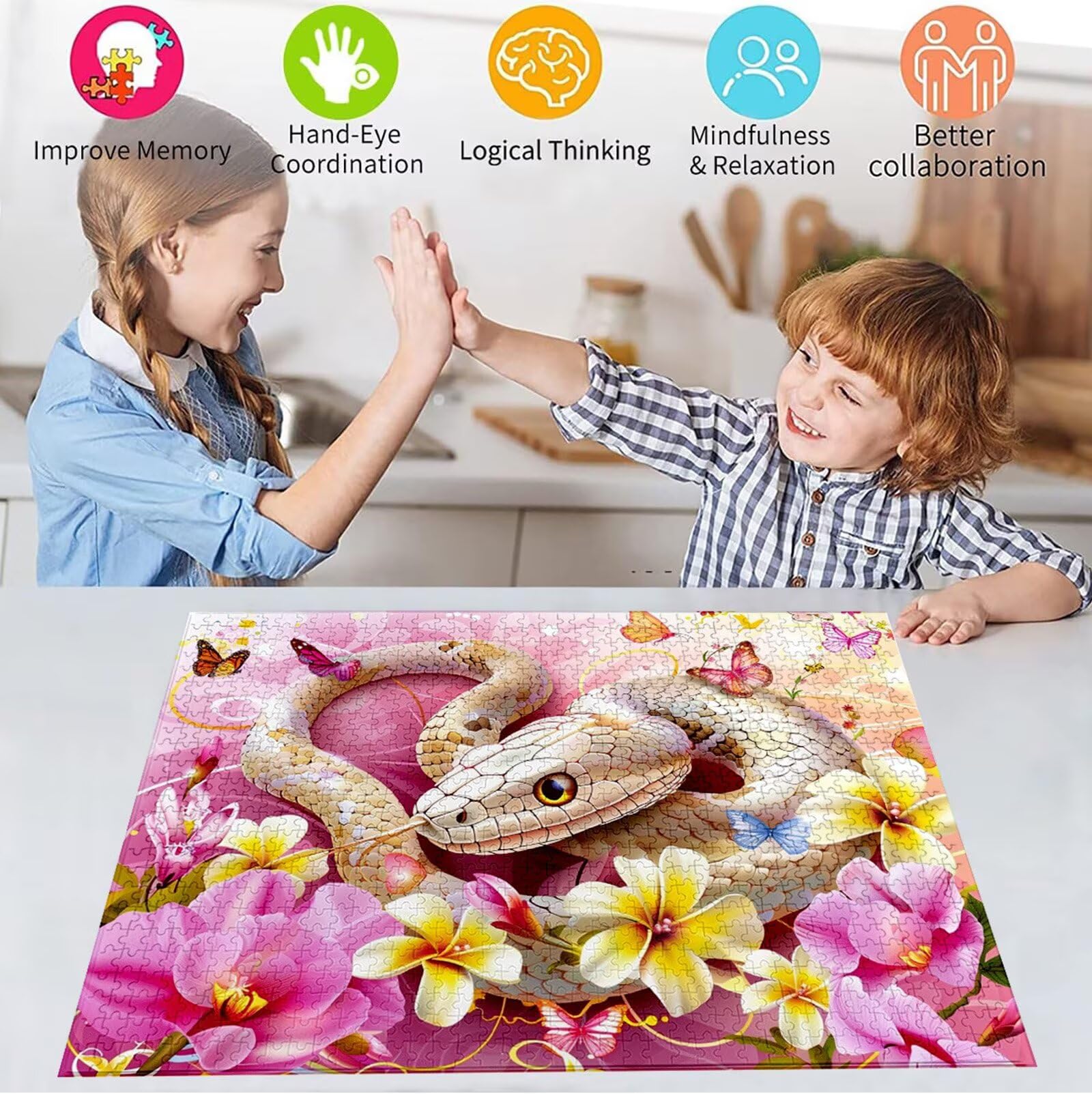Puzzle 5000 Pezzi, 3 4 5 Anni Puzzle Fiore 6 7 8 Anni Giochi Educativi Sostenibili Con Motivi Per Adulti Da Gioco in Legno Di Alta Qualità Jigsaw Serpente per Gioco Familiare, 2026 Regalo Natale H-323