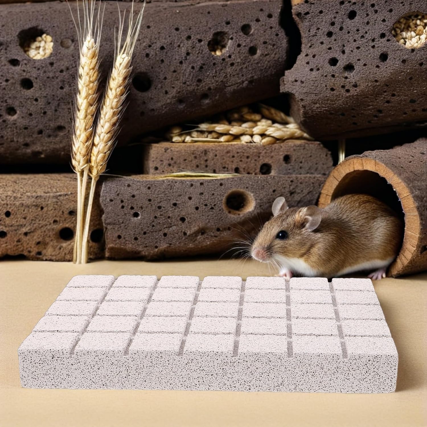 COLLBATH 2pcs Pet Lava Stone Grinding Pads for Small Animals – Deep Groove Nail Scratchers for Rabbits, Guinea Pigs, Ferrets, Hamsters, and Chinchillas – Sturdy Claw and Beak Chew