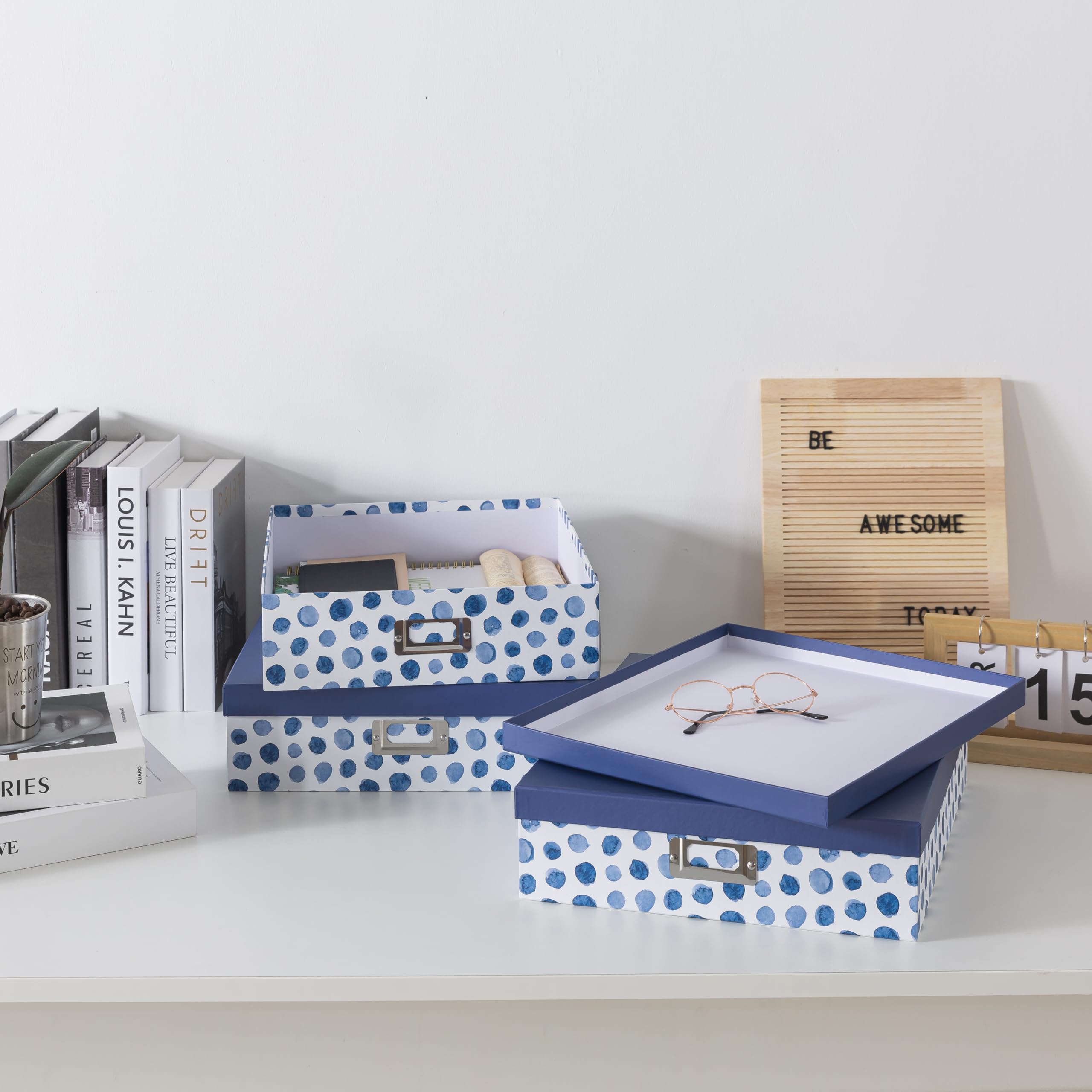 Soul Lane Blue Spots Decorative Storage Boxes with Lids Set of 3 Memory Boxes for Keepsakes Nesting Letter — view 6