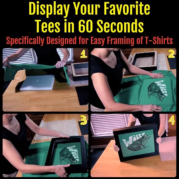 Shart Original T Shirt Frame with Real Glass - Concert Event T Shirts Sports Jersey Display Case Frames, Black 11 x 14 Inches