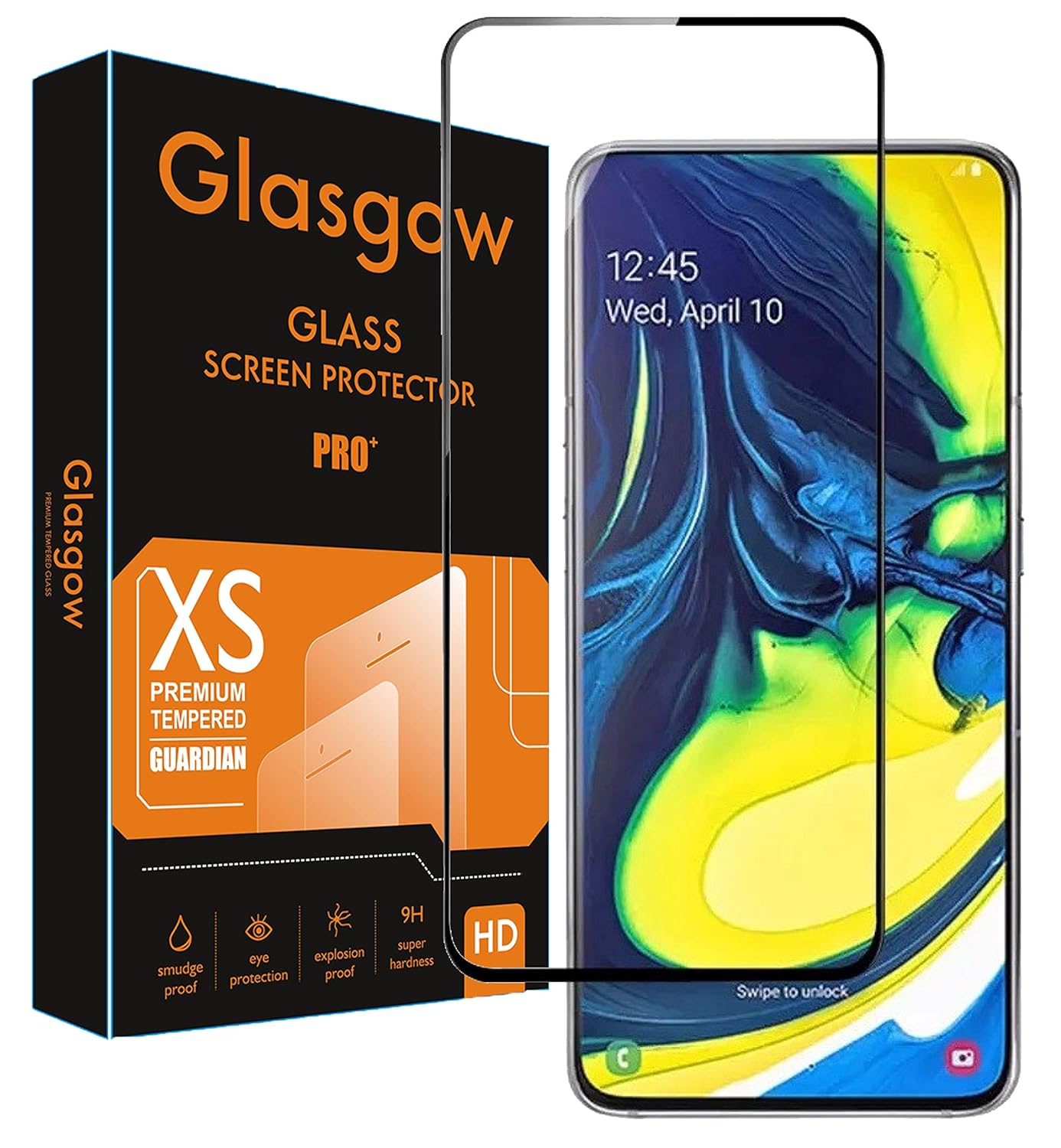 Glasgow |For Samsung Galaxy A80 | Tempered Glass Screen Protector Guard | Full Glue Curved Tempered Glass | Bubble Free Installation | Gorilla – Black