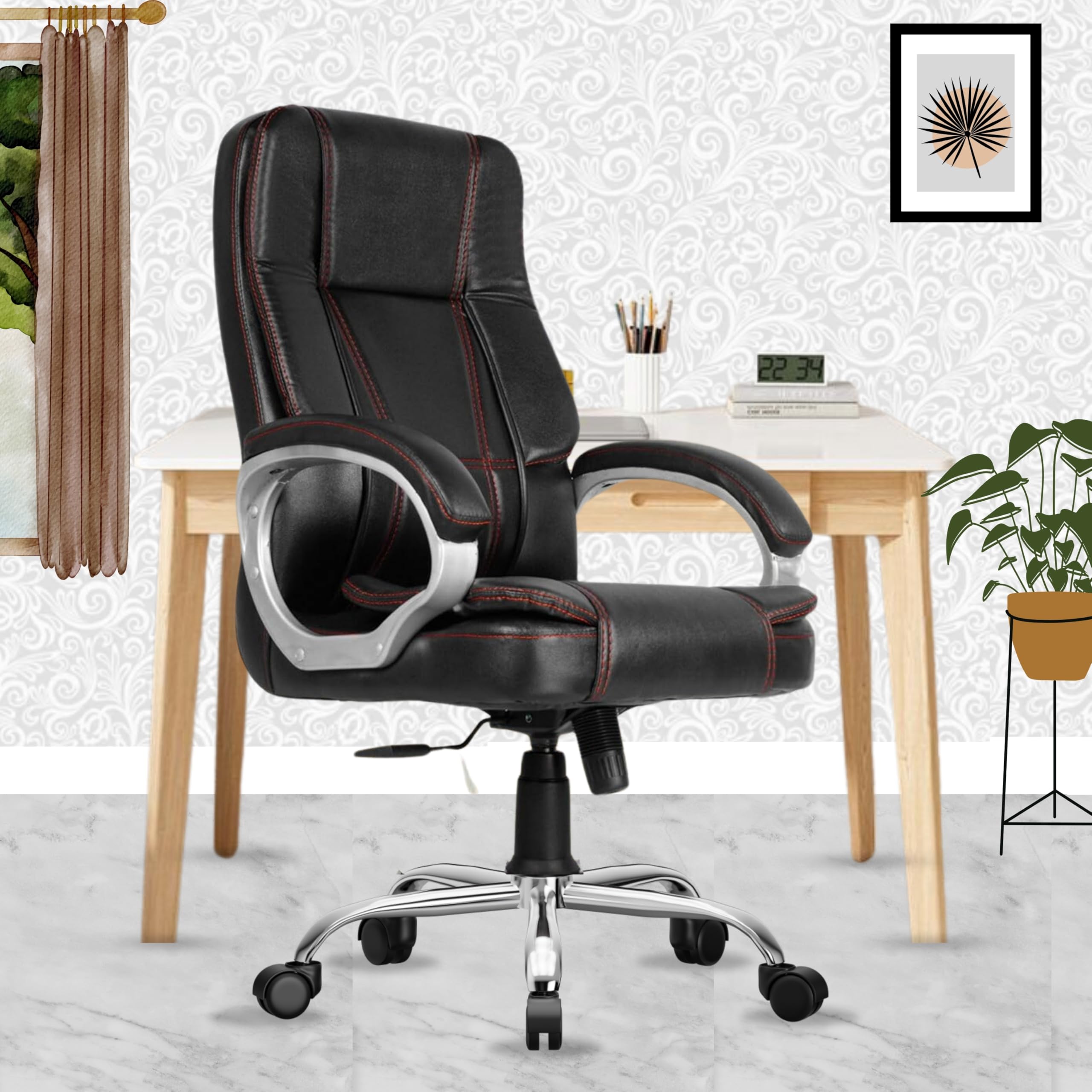 beAAtho® Vintage Ergonomic Leatherette Executive High Back Revolving Office Chair with 3 Years Warranty (Multi Color Options)