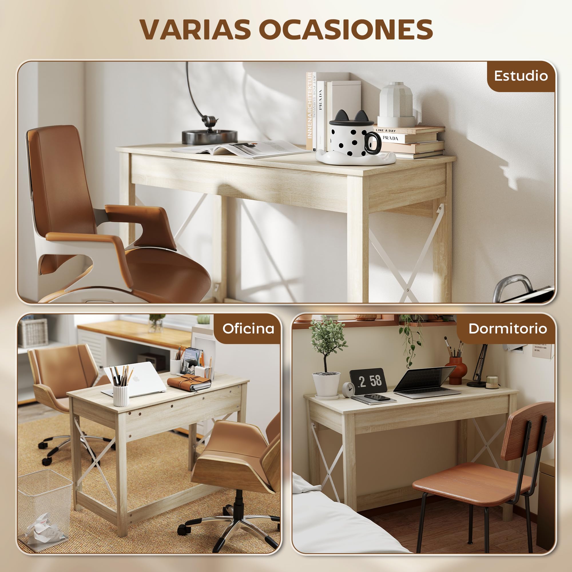 HOMCOM Mesa Escritorio Estilo Moderno Fácil de Montar 105x50x76 cm Natural | Mesa de Ordenador, para Oficina Dormitorio Estudio