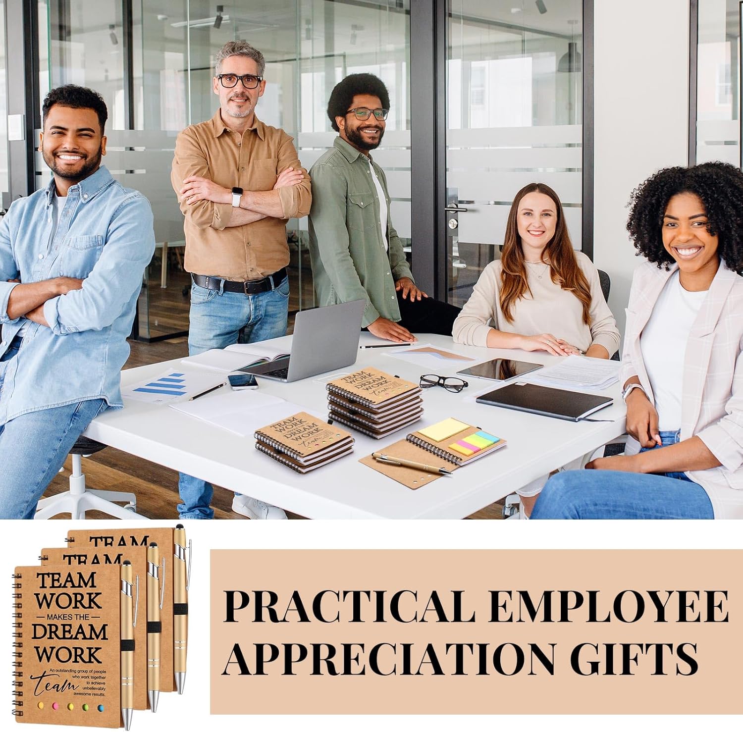 Skyygemm Team Appreciation Gifts Employee Appreciation Gifts Spiral Notebook Journal with Sticky Notepad Index Tabs Thank You Notebook Notepad with Bamboo Pen Bulk for Team Nurse Coworker