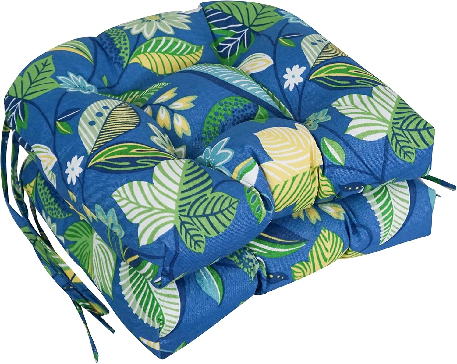 Blazing Needles Spun Polyester Patterned Outdoor U-Shaped Tufted Chair Cushions Set, Set of 2, 16", Skyworks Caribbean