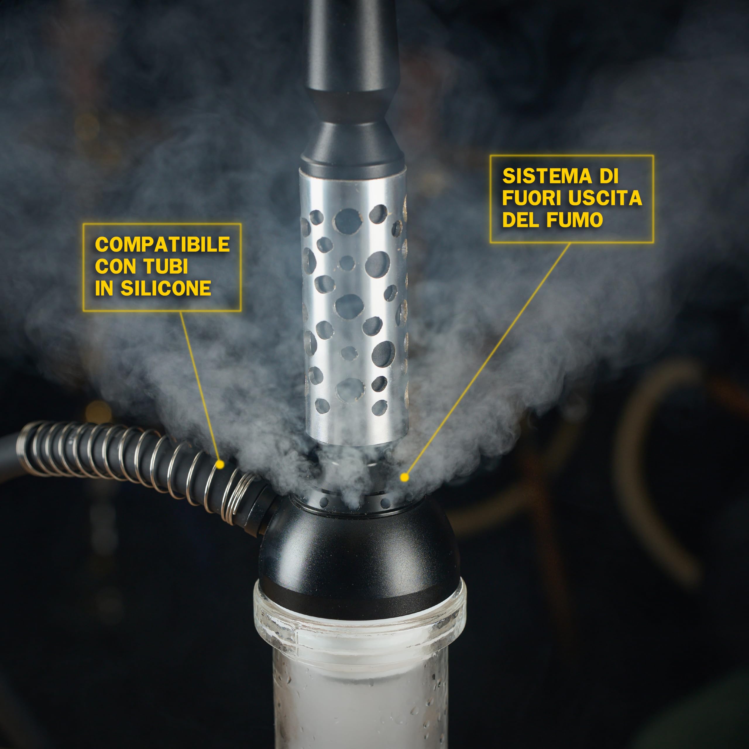 Dark Shisha Cachimba Vortex 60 cm | Cachimba de Aluminio Negro con Cazoleta de Barro, Chimenea Metálica, Manguera de Silicona y Accesorios Completos