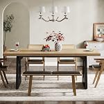 Tribesigns Large Dining Table for 6-8 People, 70.9-Inch Wood Rustic Rectangular Table with Black Wooden Legs, Farmhouse Center Kitchen Table for Dining Room, Living Room, Home Furniture (1)