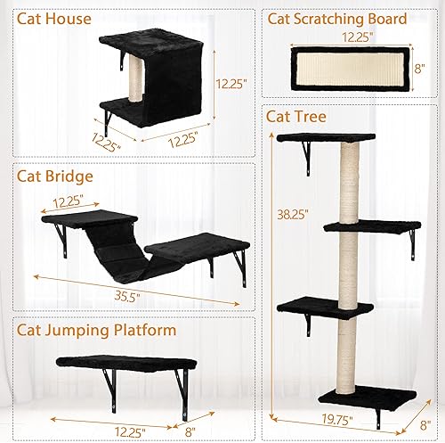 Miniatura 6 de COZIVVOVV Juego de 5 escaladores para gatos montados en la pared, madera para interiores con estantes y perchas para gatos, escalera, casa de
