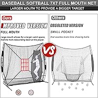 Vista 3 de Red de práctica de sóftbol de béisbol de 7 x 7 pies, red de lanzamiento, red de bateo, con sistema de recolección de pelotas grandes, kit