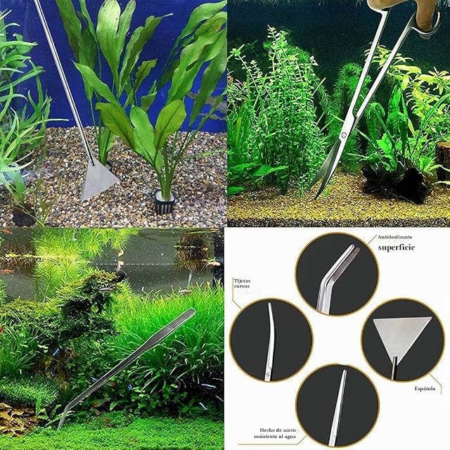 Foto 6 de 7 de Signstek - Depósito de Acero Inoxidable Acuario Planta acuática Pinzas Tijera espátula Juego de Herramientas…