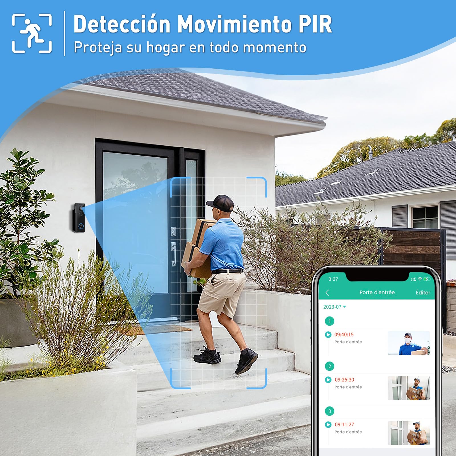XTU Timbre Inalámbrico con Cámara, 2K HD WiFi Timbre Videoportero Exterior Impermeable con Soportes, Detección de Movimiento PIR, Visión Nocturna, Audio Bidireccional, Compatible con Alexa