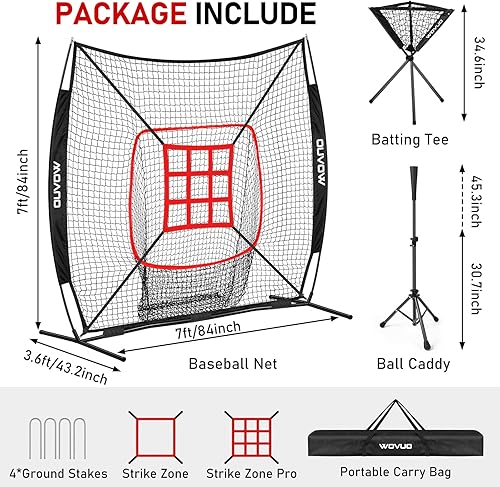 Miniatura 2 de Red de béisbol de 7 x 7 pies para batear, lanzar bateo, red de lanzamiento de sóftbol con zona de ataque, camiseta, organizador de bolas, red de