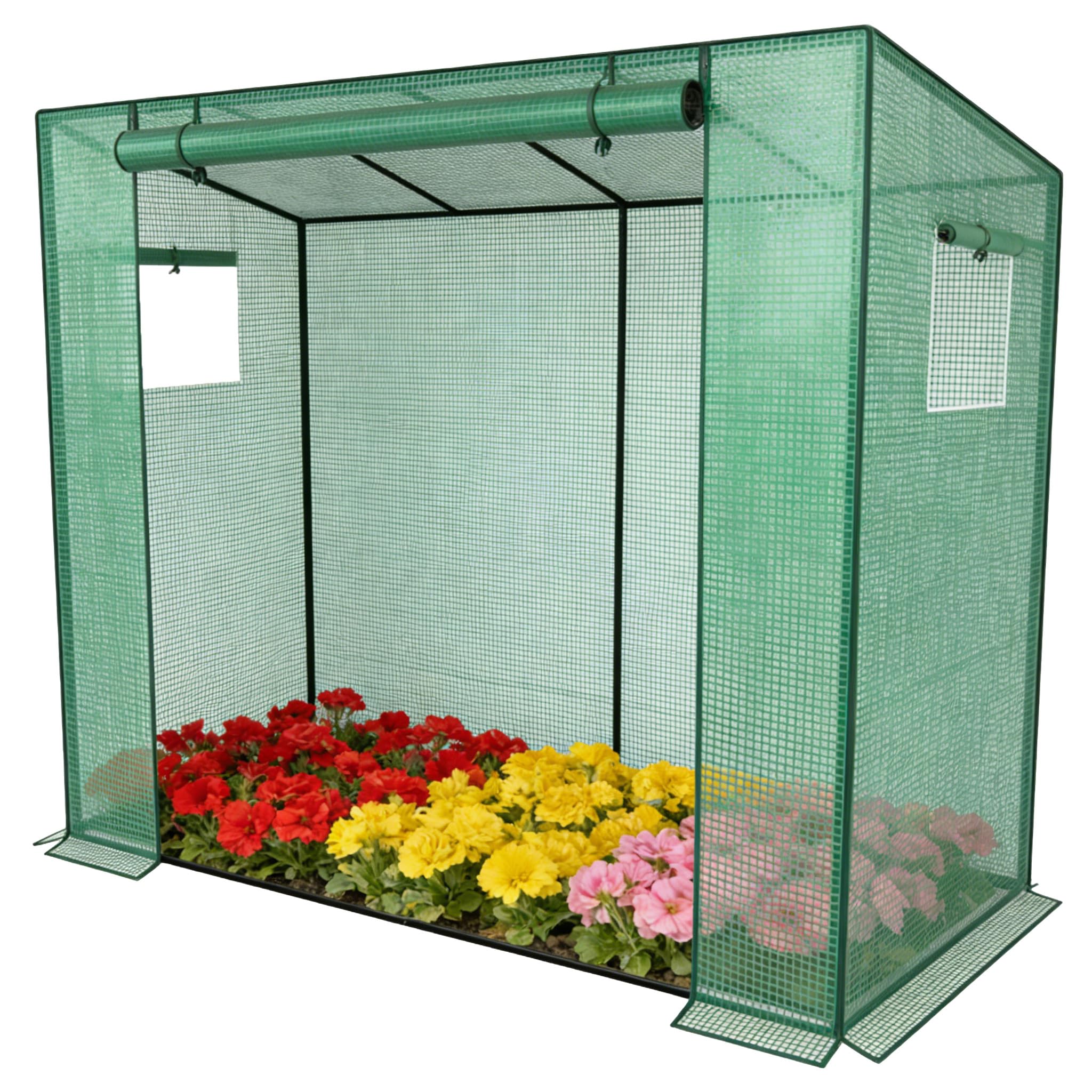 200 x 80 x 171 cm szklarnia ogrodowa z pokrywą PE i 2 oknami, mała szklarnia foliowa z metalowej ramy, odporna na warunki zimowe szklarnia na pomidory, szklarnia do chodzenia na balkon/na
